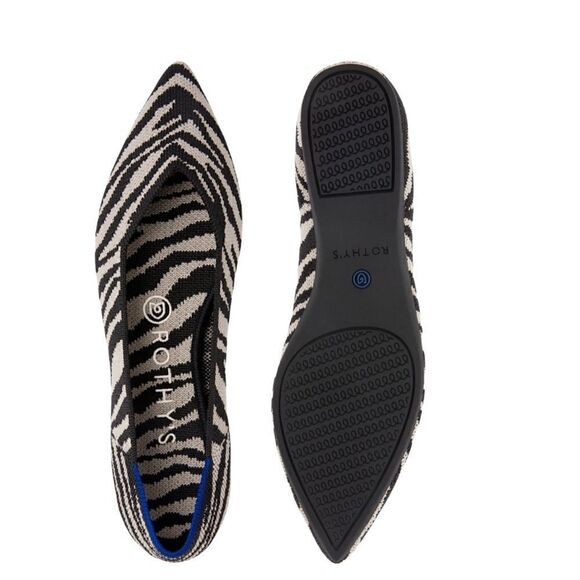 Rothy's The Point Black Zebra Flats Size 5 - Picture 1 of 15